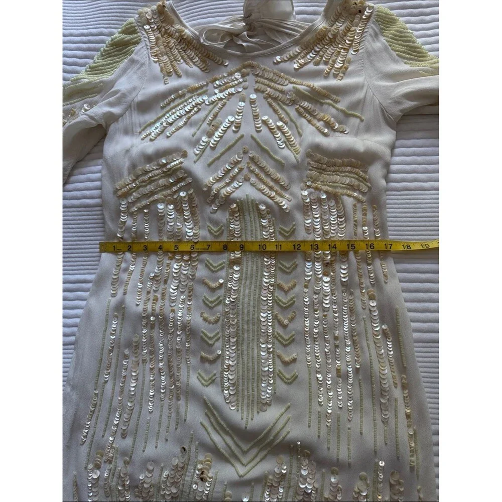 FREE PEOPLE LIMITED EDITION Ivory Art Deco Embellished Mini Dress Sequin Rare